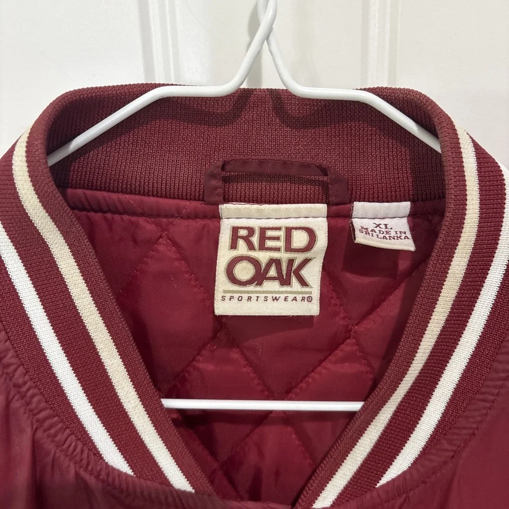 Oklahoma Sooners Vintage Red Oak Bomber Jacket XL Maroon Red Nylon Varsity 4421 - Picture 8 of 13